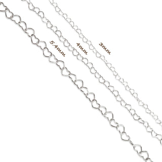 Heart Bracelet in Sterling Silver size comparison: 3mm, 4mm and 5.4mm