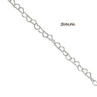 3mm Heart Bracelet in Sterling Silver, close-up