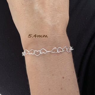 5.4mm Heart Bracelet in Sterling Silver worn on the wrist