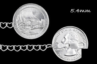 5.4mm Heart Bracelet in Sterling Silver shown next to US quarters for size
