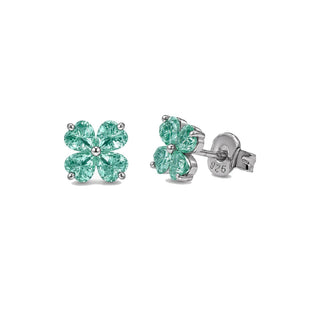 Heart-Petal Four-Leaf Clover Moissanite Stud Earrings with green stones in sterling silver