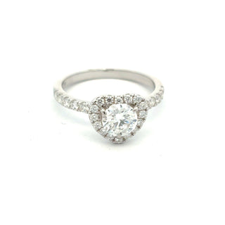 Heart-Shaped halo with round center moissanite ring in sterling silver, view 2