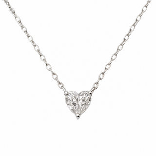 Heart Solitaire Station Moissanite Necklace in sterling silver, view 2