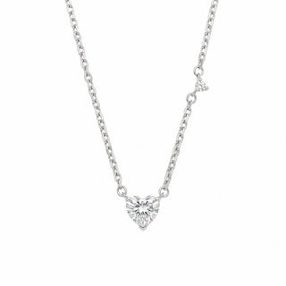 Heart Solitaire with Side Stone Accent Moissanite Necklace in sterling silver