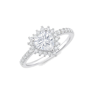 Heart Starburst Halo Moissanite Ring in sterling silver, 0.5 ct center
