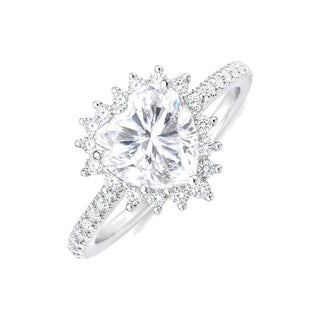 Heart Starburst Halo Moissanite Ring in sterling silver, 1 ct center