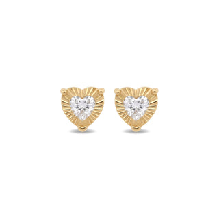 Heart sunburst frame moissanite stud earrings in sterling silver