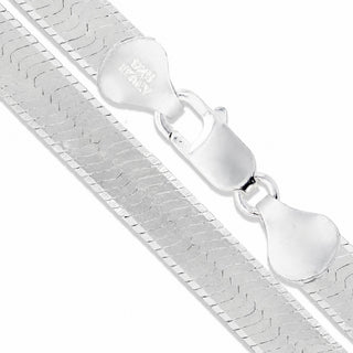 Superior Silver 9mm wide herringbone chain necklace crafted from polished 925 sterling silver with a lobster clasp.