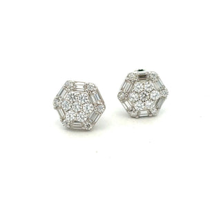 Hexagon baguette cluster moissanite stud earrings in sterling silver