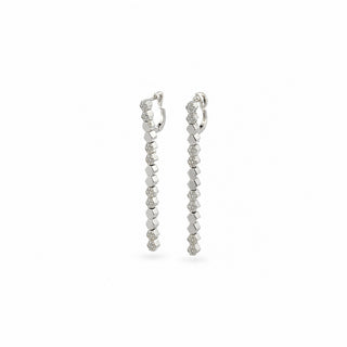 Hexagon bead linear drop moissanite huggie earrings in sterling silver