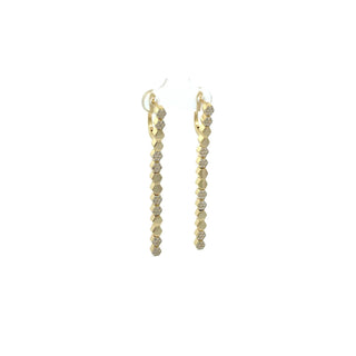 Hexagon bead linear drop moissanite huggie earrings in yellow gold vermeil over sterling silver