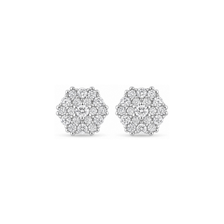 Hexagon Flower Cluster Pavé Moissanite Stud Earrings in sterling silver