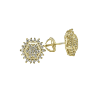 Hexagon Starburst Halo Moissanite Stud Earrings in yellow gold vermeil