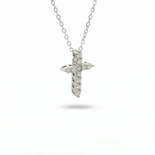 Round Stone Prong Cross Moissanite Necklace in sterling silver