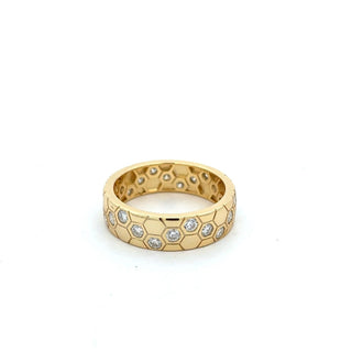 Honeycomb pavé wide band moissanite ring in yellow gold vermeil over sterling silver