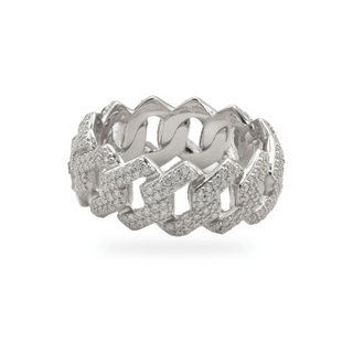 Iced Cuban link band moissanite ring in sterling silver