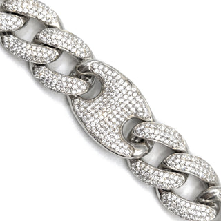 Iced CZ Figaro Gucci Link 925 Sterling Silver Bracelet 8inch/14.5mm, close-up