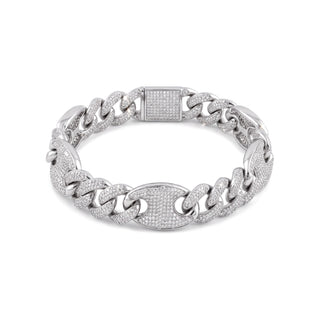 Iced CZ Figaro Gucci Link 925 Sterling Silver Bracelet 8inch/14.5mm