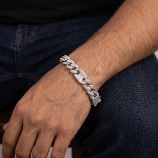 Iced CZ Figaro Gucci Link 925 Sterling Silver Bracelet 8inch/14.5mm worn on the wrist