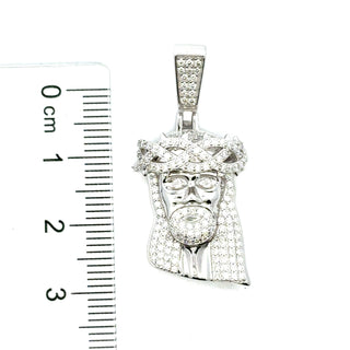 Iced Jesus Moissanite Pendant in Sterling Silver, size comparison with a ruler (cm)