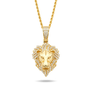 Iced-Out Lion Head Moissanite Pendant in Sterling Silver on chain