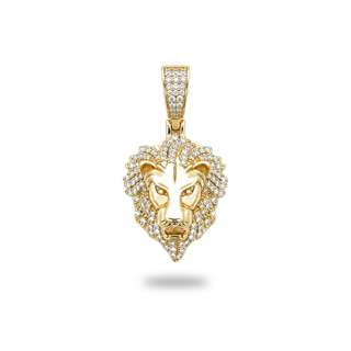 Iced-Out Lion Head Moissanite Pendant in gold vermeil
