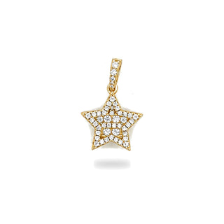 Iced-out star moissanite pendant in yellow gold vermeil, front view on a white background