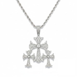 Iced-Out Triple Cross Moissanite Pendant in sterling silver, view 3
