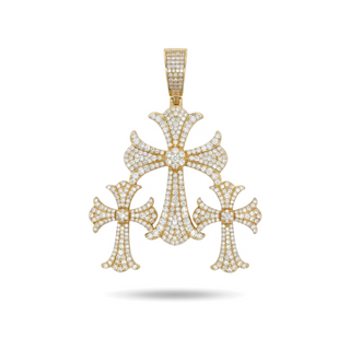 Iced-Out Triple Cross Moissanite Pendant in gold vermeil, view 1