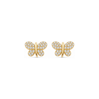 Iced Pavé Butterfly Moissanite Stud Earrings in yellow gold over sterling silver