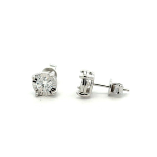Illusion-set round solitaire moissanite stud earrings in sterling silver