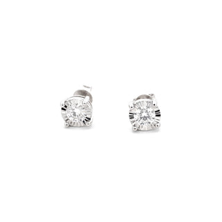 Illusion-set round solitaire moissanite stud earrings in yellow gold vermeil over sterling silver
