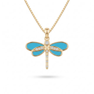 Inlaid Wing Dragonfly Moissanite Pendant in Sterling Silver on chain