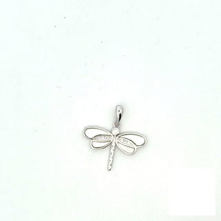 Inlaid wing dragonfly moissanite pendant in sterling silver with white wings