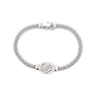 Interlocking Circles Woven Mesh Moissanite Bracelet in Sterling Silver