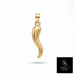 Italian Horn Cornicello 14K yellow gold pendant, front view