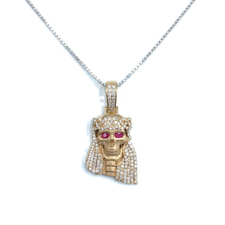 Superior Silver 14K yellow gold Jesus pendant featuring 2.11ct natural diamonds and genuine ruby eyes on a chain.