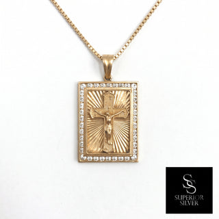 Jesus Crucifix Cross Medallion 18K Yellow Gold Pendant on chain