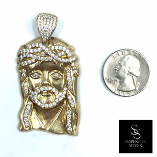 Jesus Head with Crown of Thorns 10K Yellow Gold Pendant quarter size comparison