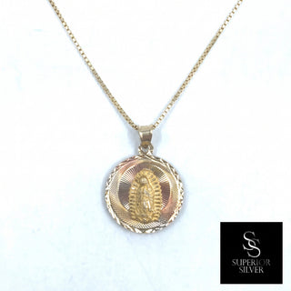 Jesus and Mother Mary double-sided 14K Yellow Gold Pendant on a box chain, front side