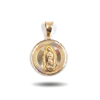 Jesus and Mother Mary Double Sided 14K Yellow Gold Pendant close up Mother Mary side