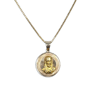 Jesus and Mother Mary Double Sided 14K Yellow Gold Pendant on box chain Jesus side