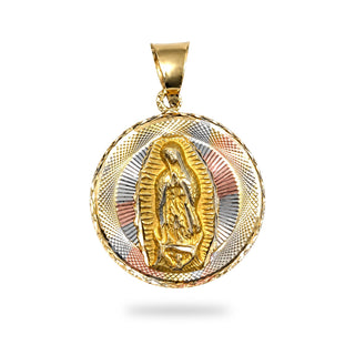 Jesus & Mother Mary Double Sided Medallion 14K Yellow Gold Pendant close up Mother Mary side
