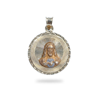 Jesus and Mother Mary Double Sided 14K Yellow Gold Pendant close up Jesus side
