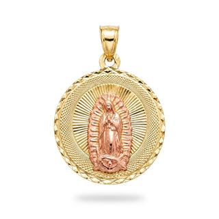 Jesus and Mother Mary Double Sided 14K Yellow Gold Pendant close up Mother Mary side