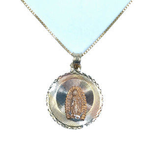 Jesus and Mother Mary Double Sided 14K Yellow Gold Pendant on box chain Mother Mary side
