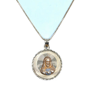 Jesus and Mother Mary Double Sided 14K Yellow Gold Pendant on box chain Jesus side