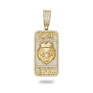 Iced-Out 'King Luck' Lion Dog Tag Moissanite Pendant
