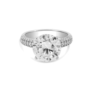 Large Four-Prong Round Solitaire on Three-Row Pavé Band Moissanite Ring in sterling silver