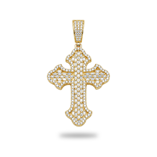 Large Gothic Cross with Invisible-Set Baguette Moissanite Pendant